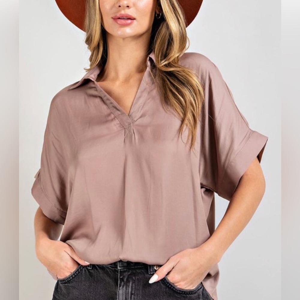 NWT Reitmans beige neutral Collared Blouse short sleeve size XXL.